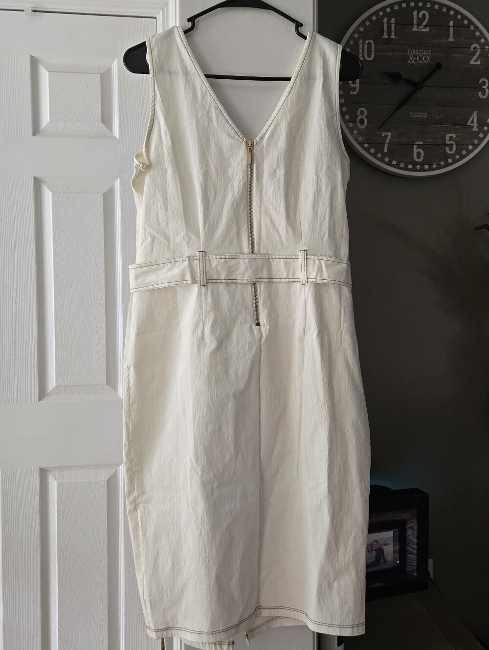 Nina Leonard Cream Sleeveless V-Neck Belted Midi Dress - Picture 4 of 4